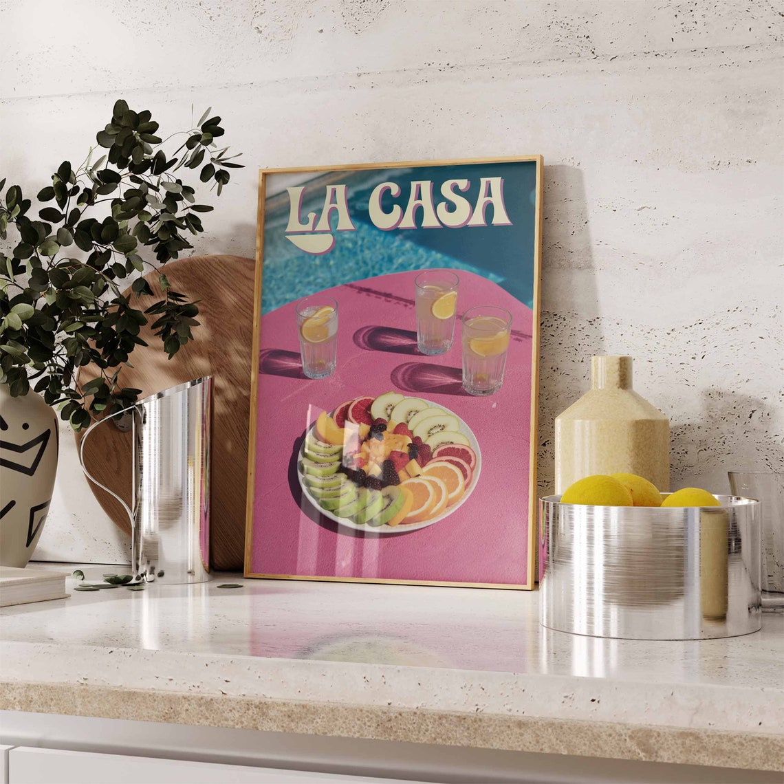 La Casa Magenta Poolside Table Fruit Salad Lemonade Art Poster - Image 3