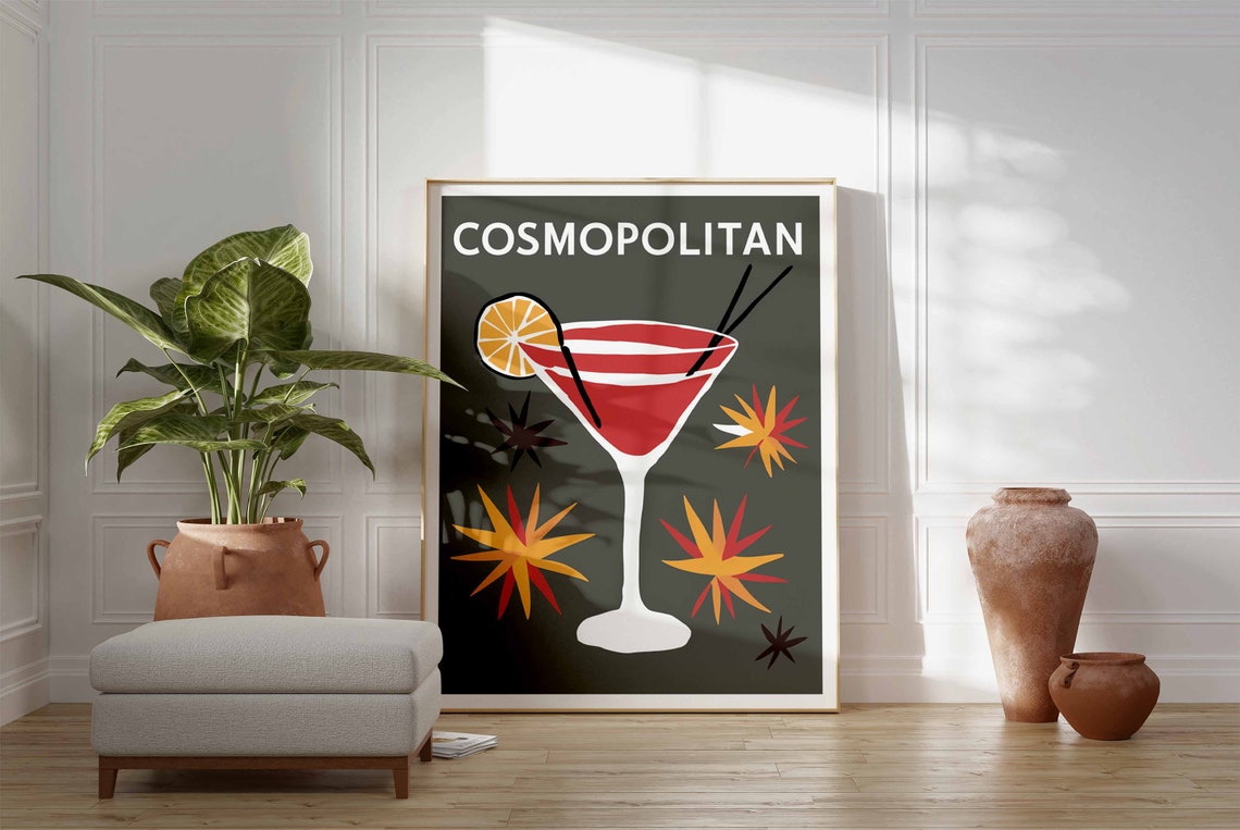 Cosmopolitan Cocktail Retro Martini Glass Starburst Bar Poster - Image 3