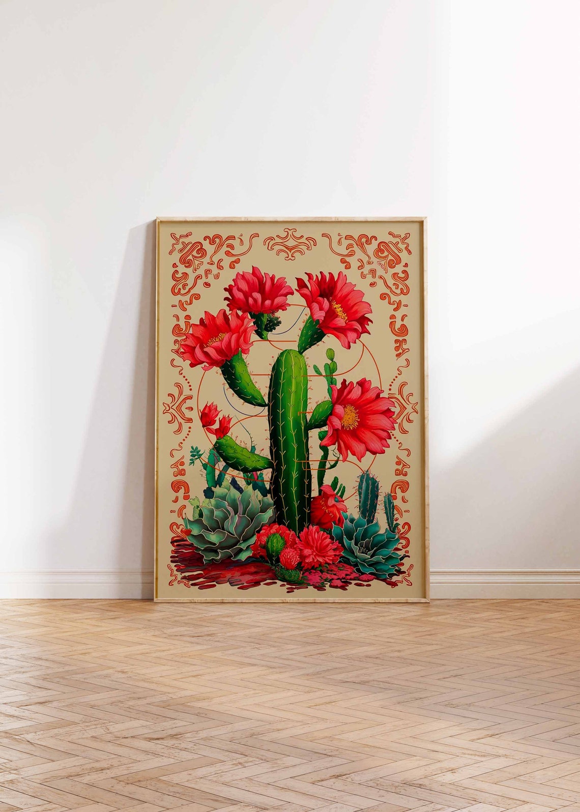 Mexican Flowering Cactus Red Blooms Vintage Botanical Poster - Image 3
