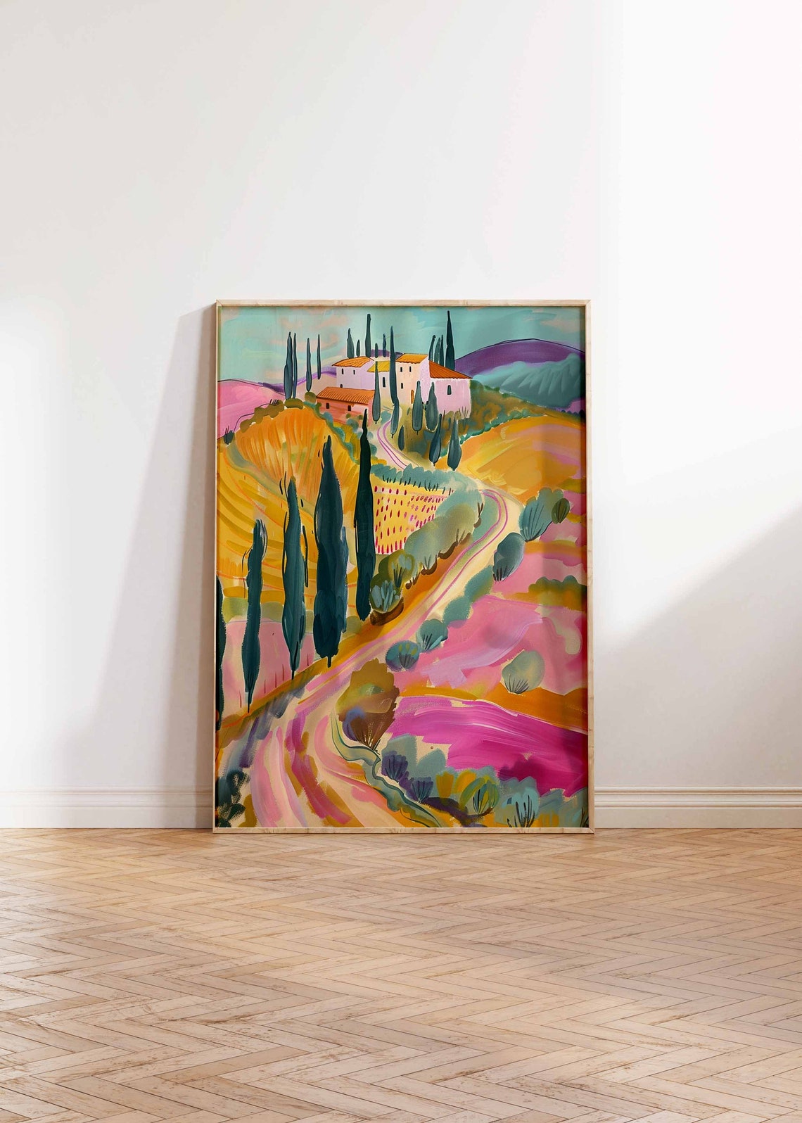 Tuscan Hilltop Villa Cypress Trees Golden Landscape Art Print - Image 2
