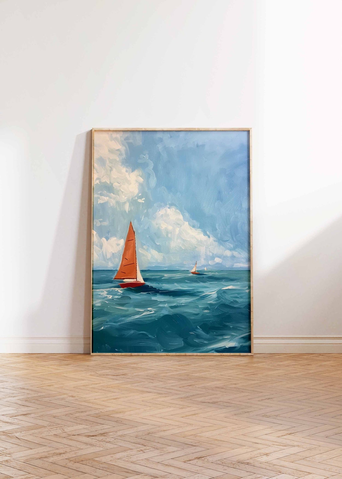 Sailboats on Ocean Waves Impressionist Seascape Nautical Poster - Image 2