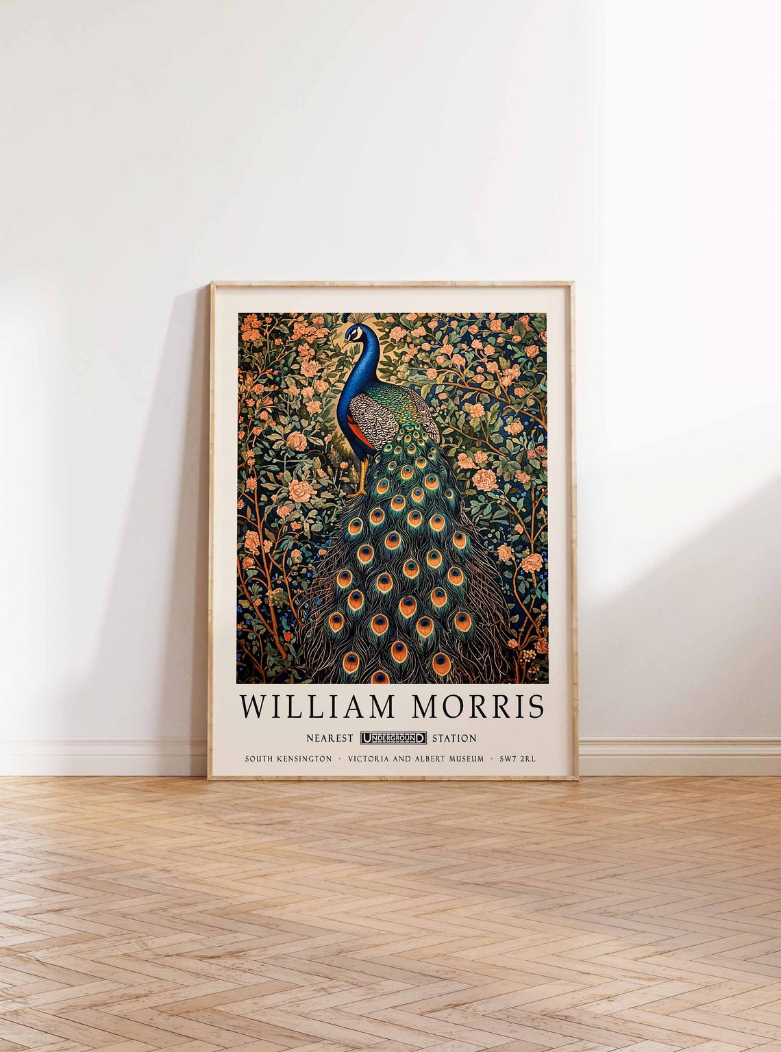 William Morris Peacock with Rose Garden Vintage Botanical Poster - Image 2