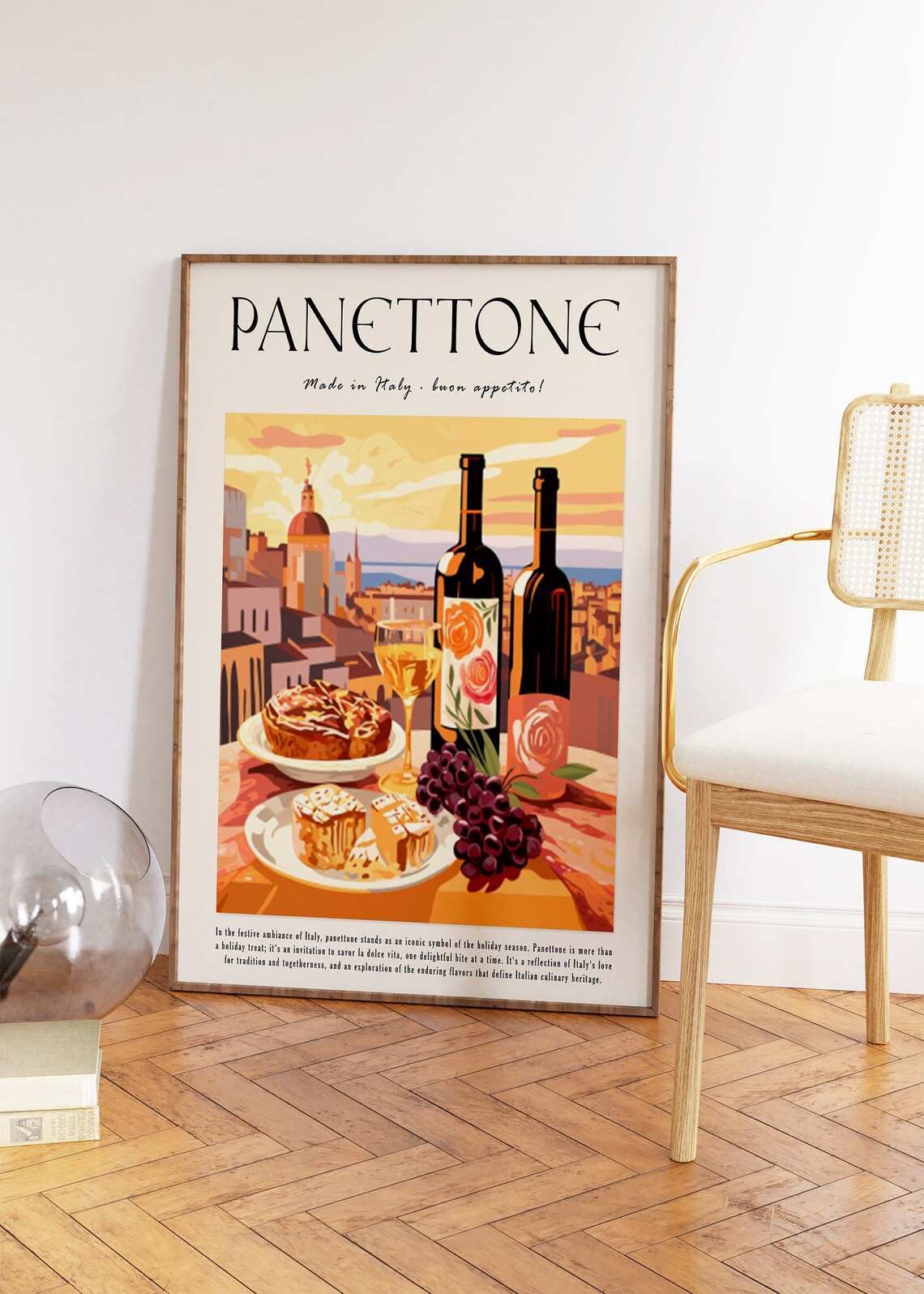 Panettone Italian Dessert Food Poster With Wine And Grapes Holiday - Image 3