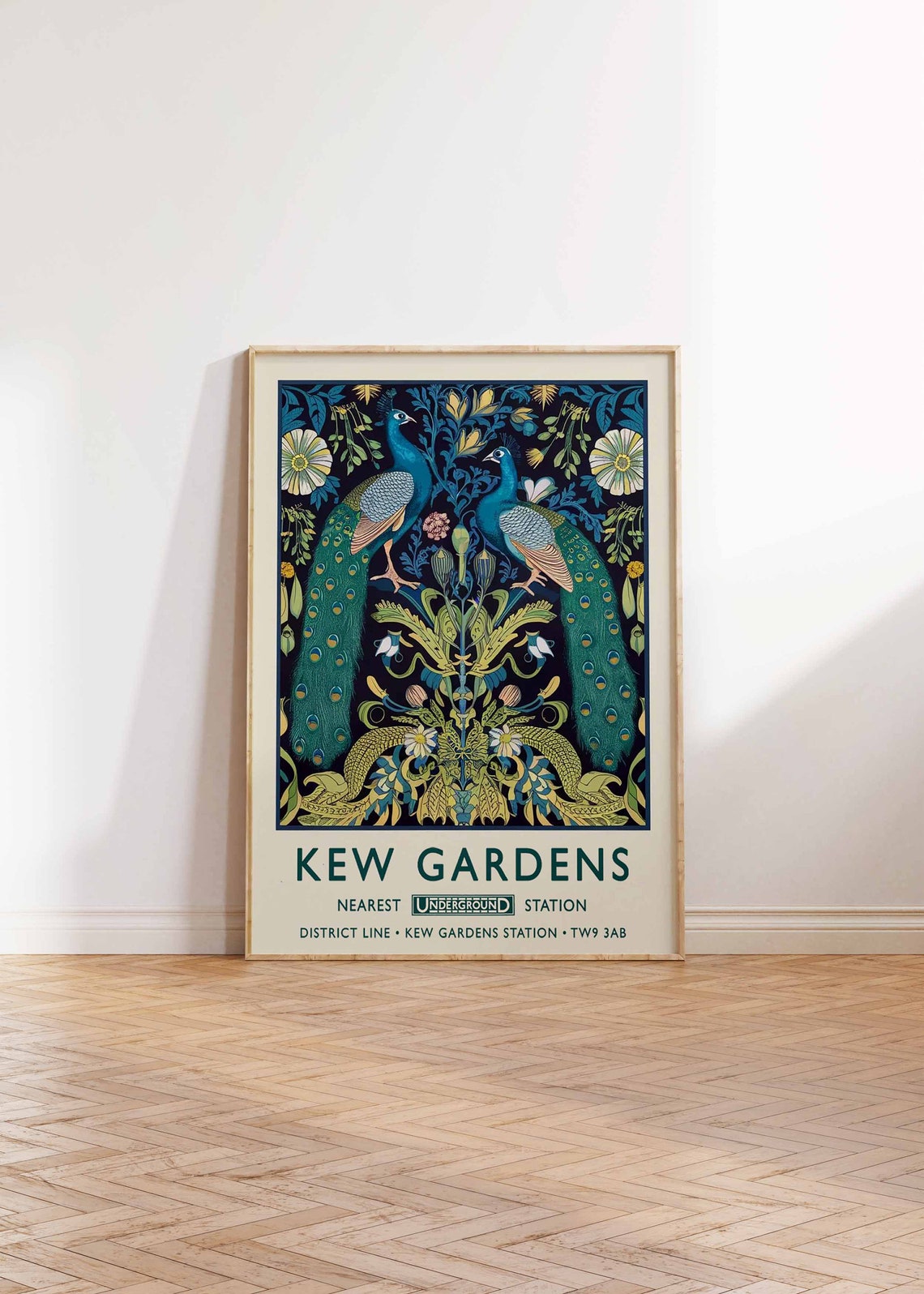 Kew Gardens Peacock Pair Midnight Floral Botanical Travel Poster - Image 3
