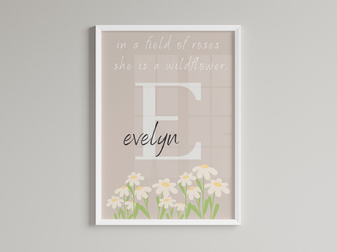 Evelyn Personalised Wildflower Daisy Initial E Nursery Poster - Image 2