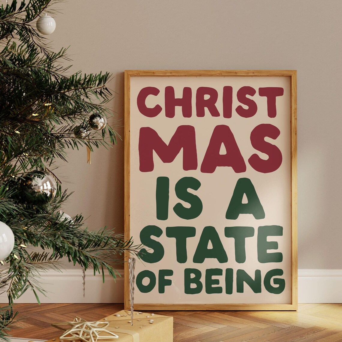 Christmas Is A State Of Being Red Green Retro Typography Poster - Image 2