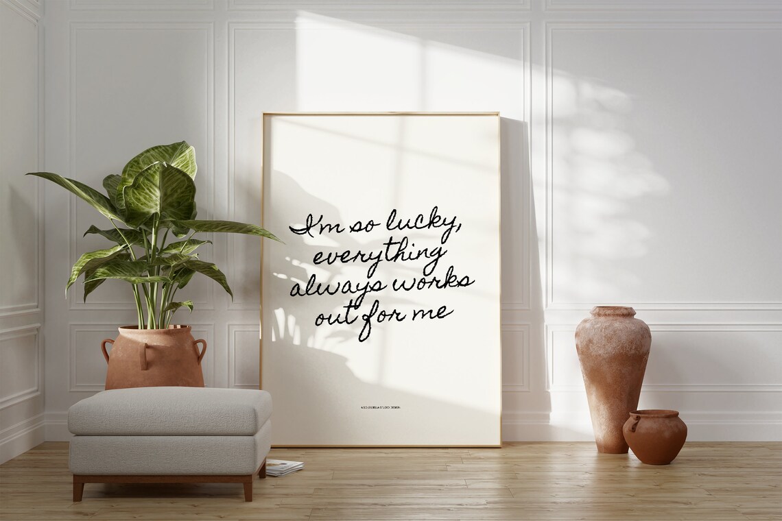 Lucky Girl Inspirational Wall Art Black White Prints Decor Trendy