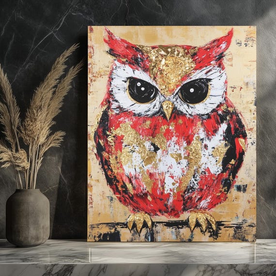 Gold Owl Canvas Art Abstract Animal Print Regal Bird Decor