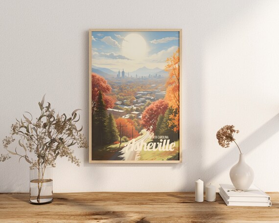 Asheville North Carolina Autumn City Fall Foliage Travel Poster