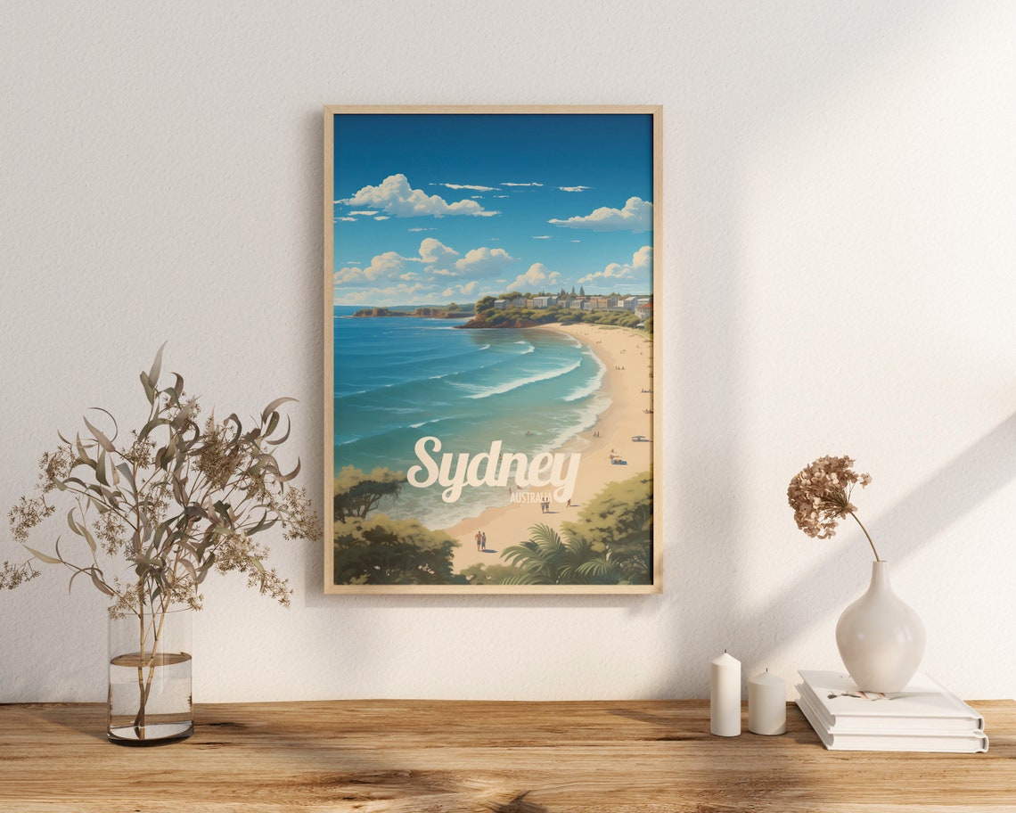 Sydney Australia Sunny Beach Vintage Retro Travel Poster Art