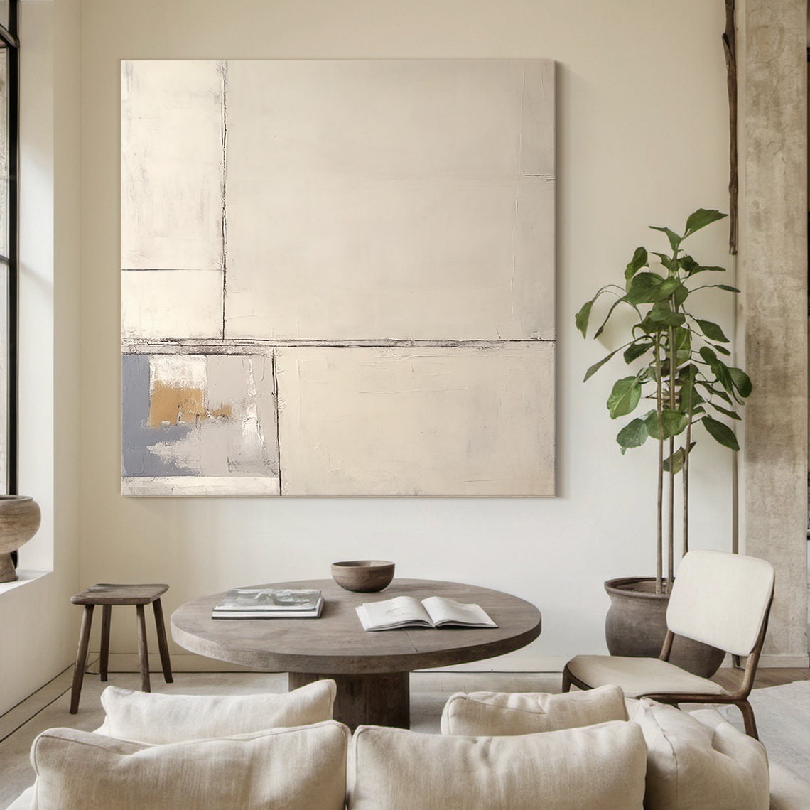 Beige Cream Minimalist Abstract Block Neutral Textured Art Poster - Image 2