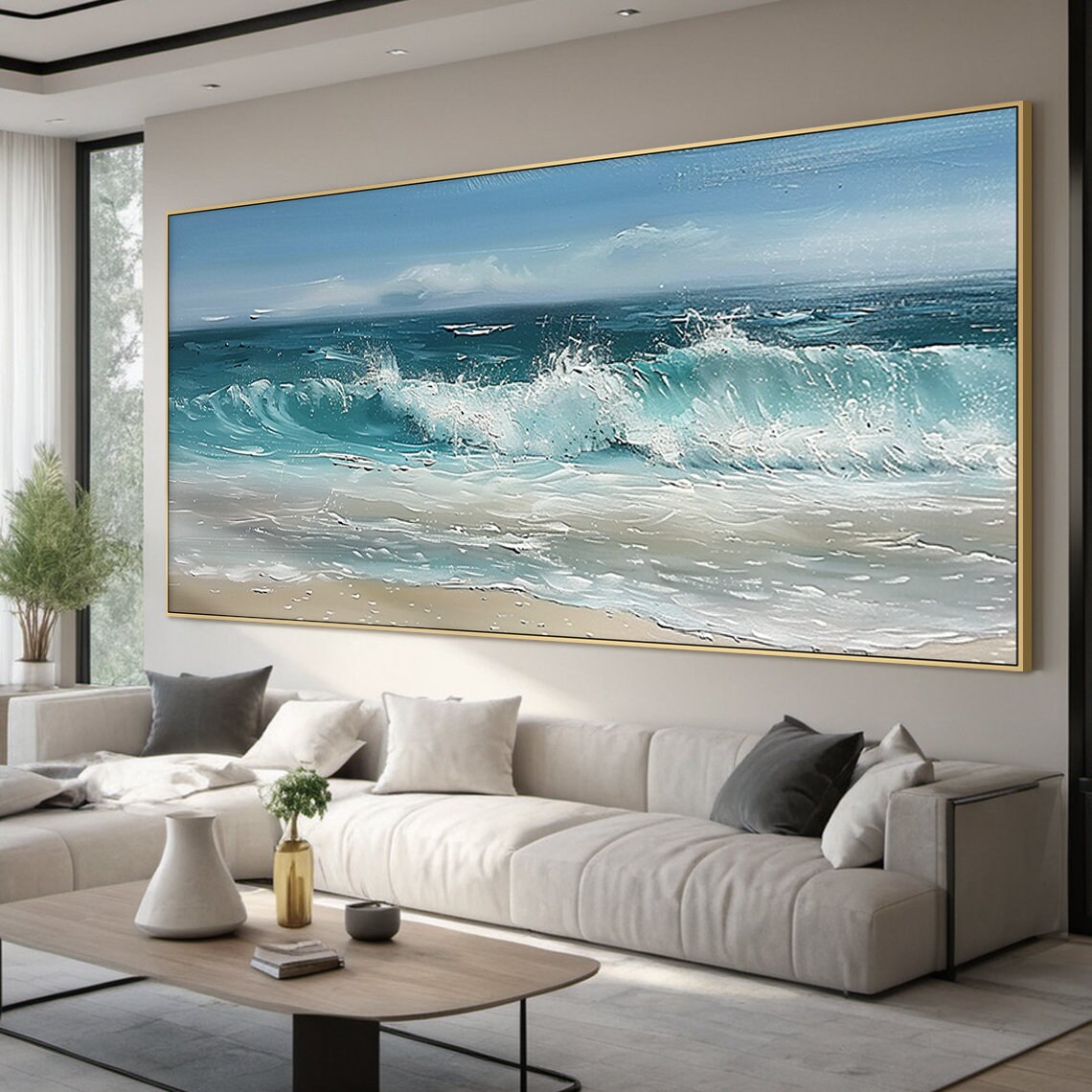 Blue Sea Level Abstract Oil Painting Art Print - Image 2