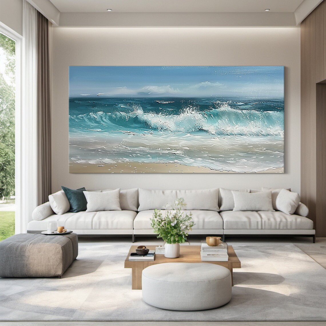 Blue Sea Level Abstract Oil Painting Art Print - Image 5