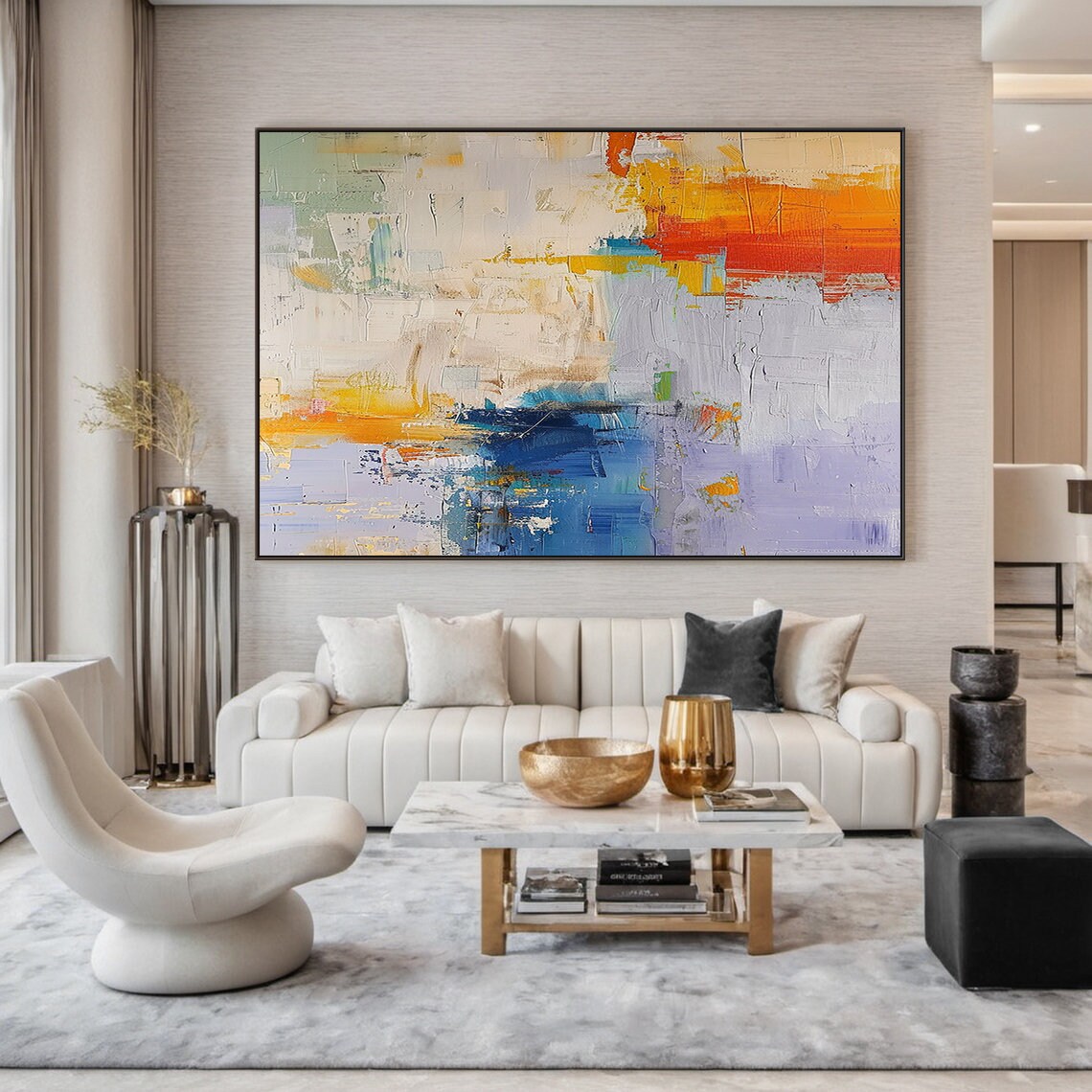 Orange Abstract Painting Modern Office Wall Art Wall Decoration Original Handmade Painting With Blue And Purple Accents - Image 5
