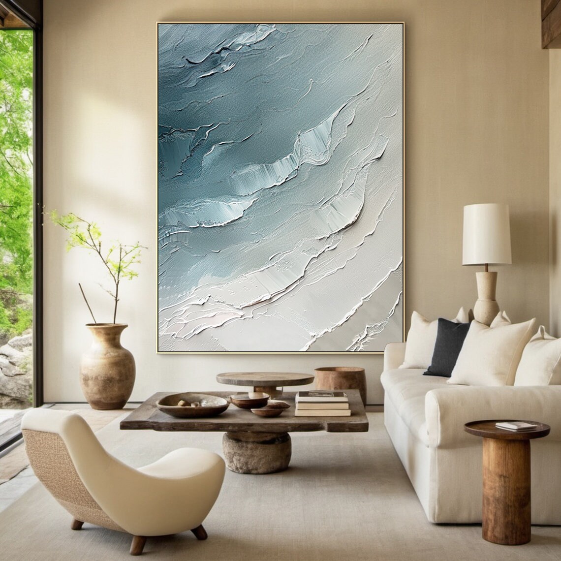 Blue Ocean Waves Abstract Painting, Living Room Art Print - Image 2