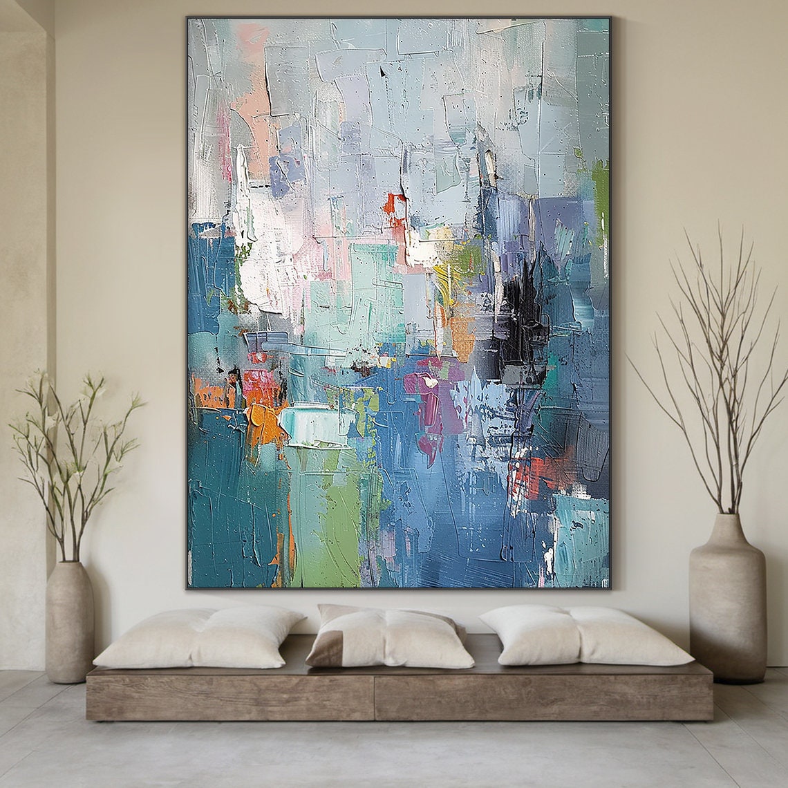 Multicolor Impasto Abstract Geometric Textured Modern Art Poster