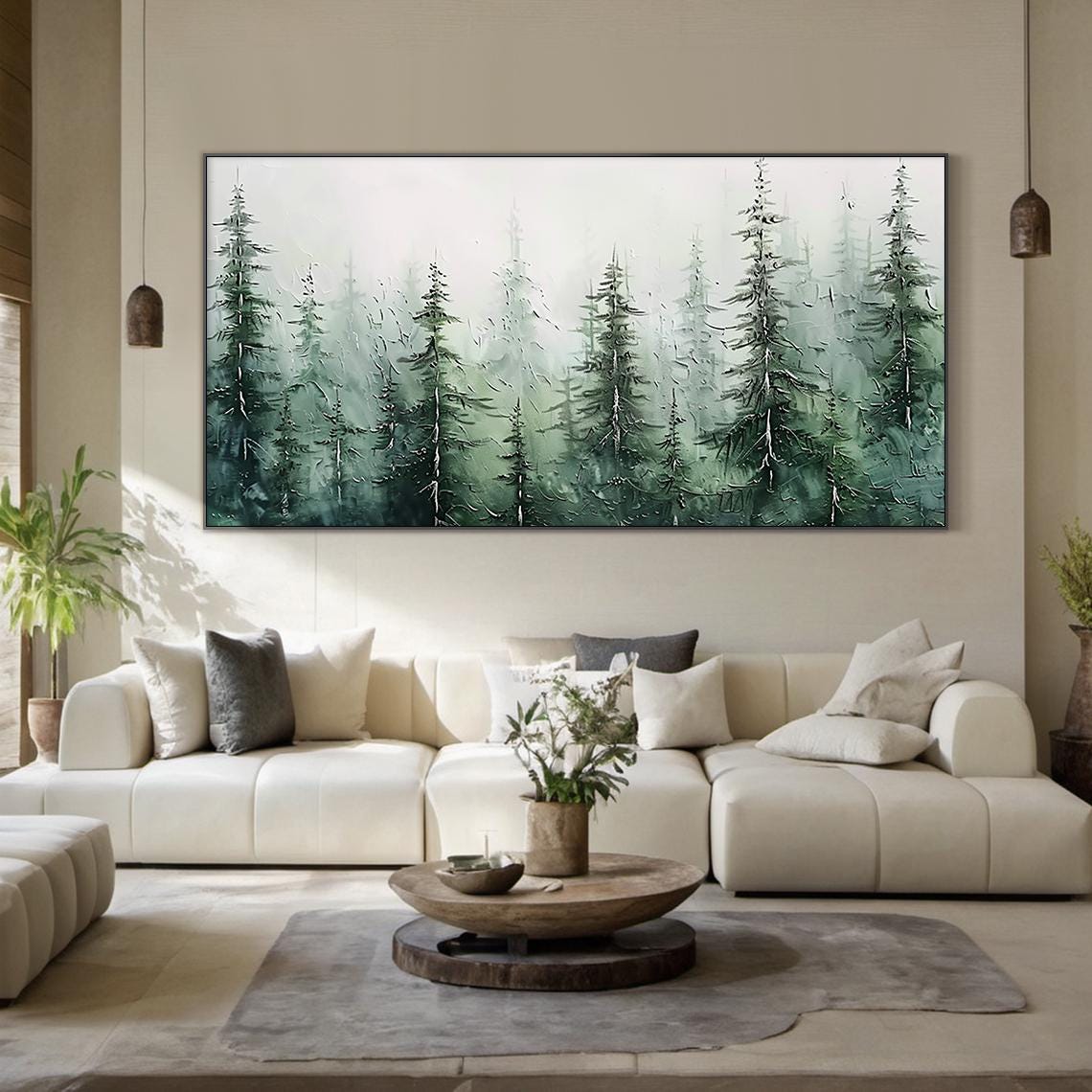 Misty Green Pine Forest Soft Watercolor Dreamy Nature Wall Art - Image 5