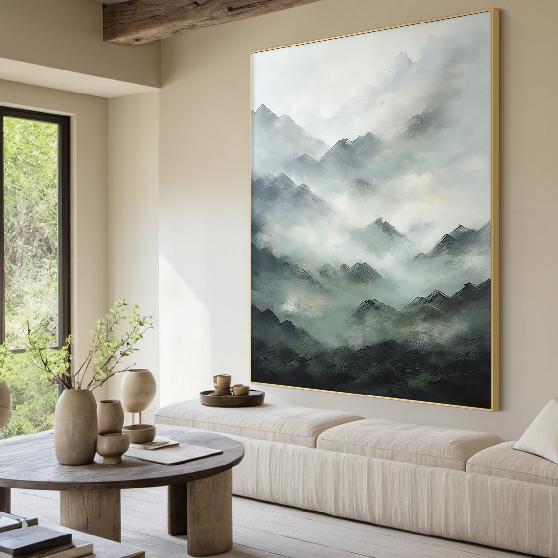 Large Green Abstract Mountains Oil Painting On 3d Textured Mountains Landscape Painting Modern Nature Living Room Wall Art - Image 5