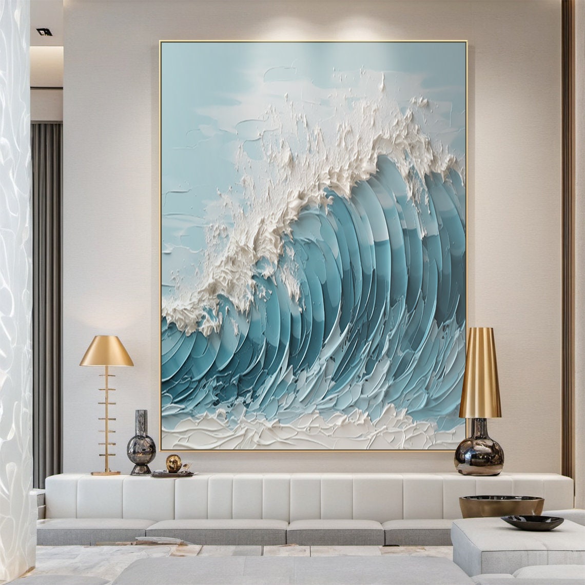 Turquoise Curling Wave White Foam 3D Texture Ocean Painting Wall Art - Image 4