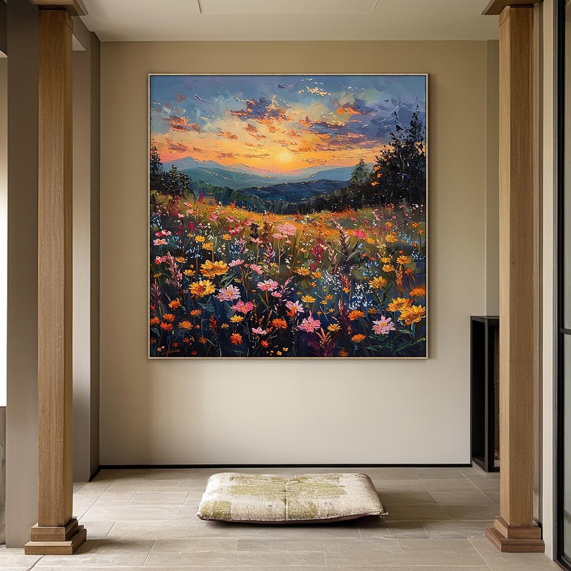Sunset Wildflower Meadow Mountain Painting Colorful Floral Art Poster - Image 3