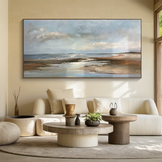 Large Original Blue Sky Abstract Oil Painting Natural Sky Clouds Landscape Painting Modern Living Room Decoration Art