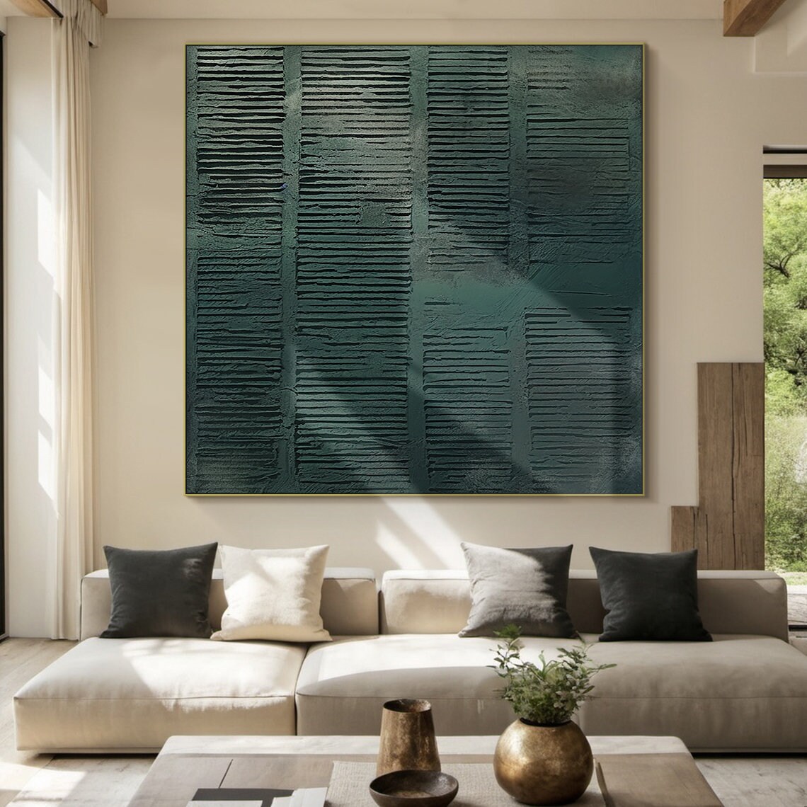 Bohemian Abstract Oil Painting, Dark Green Art Print - Image 2
