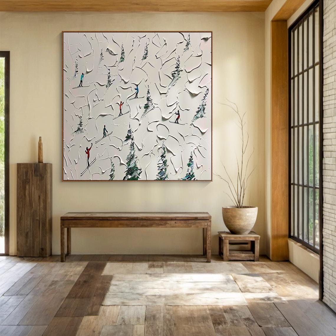 Beige Ski Oil Painting Decorative Painting Original Skier Gift Beige Abstract Ski Art Modern Interior Wall Decor - Image 3