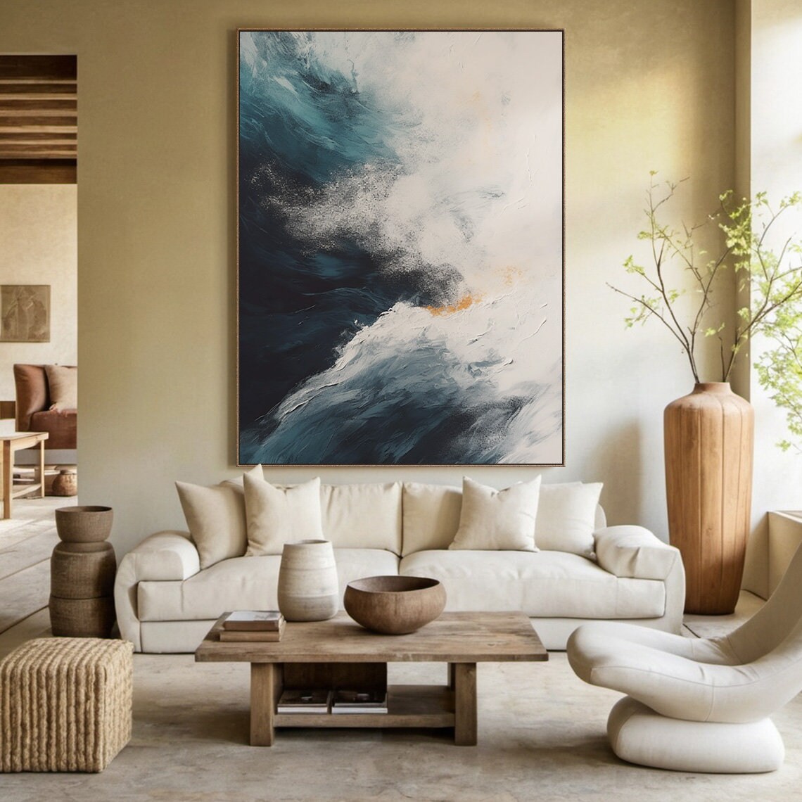 Blue Ocean Wave Abstract Art Print, Living Room Decor - Image 3