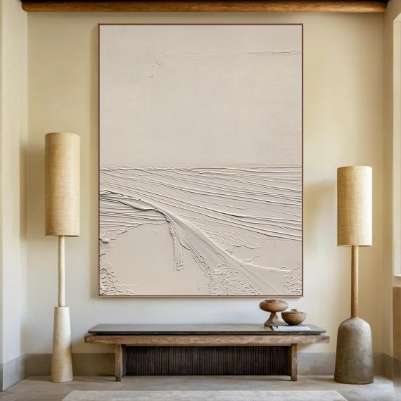 Pure Beige Minimalist Wall Art Large Beige Abstract Oil Painting Original Hand Painted Decorative Painting Modern Home Wall Decoration