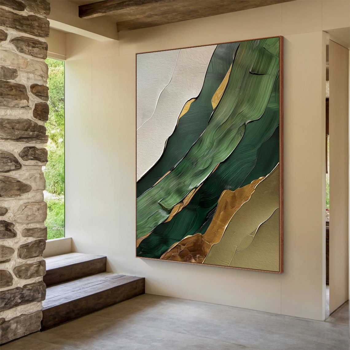 Green Brown Gold Diagonal Bands Textured Luxe Modern Art Poster - Image 5