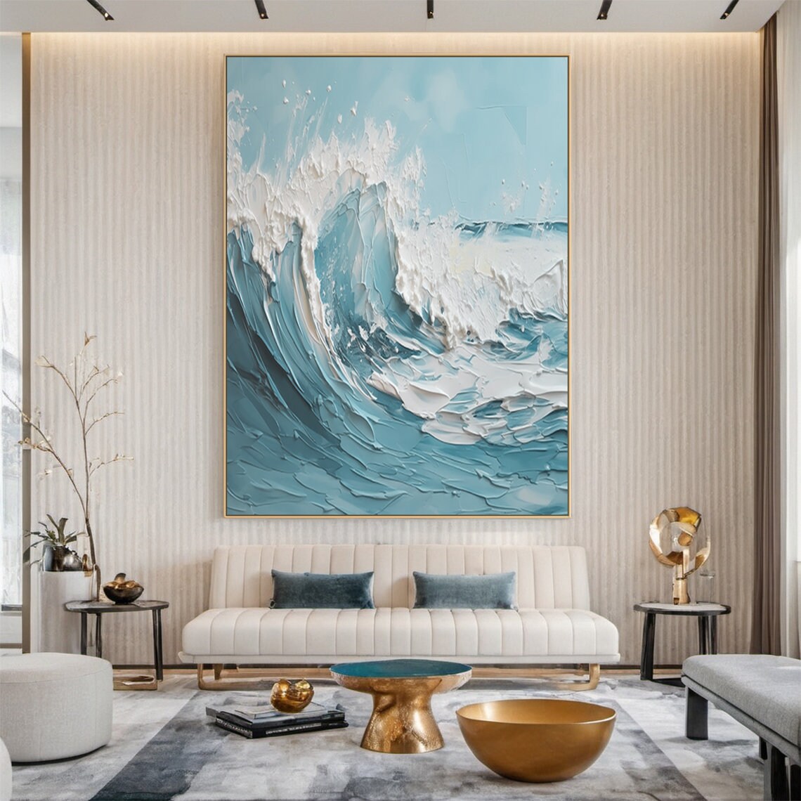 Blue Ocean Waves Abstract Art Print, Living Room Decor - Image 4