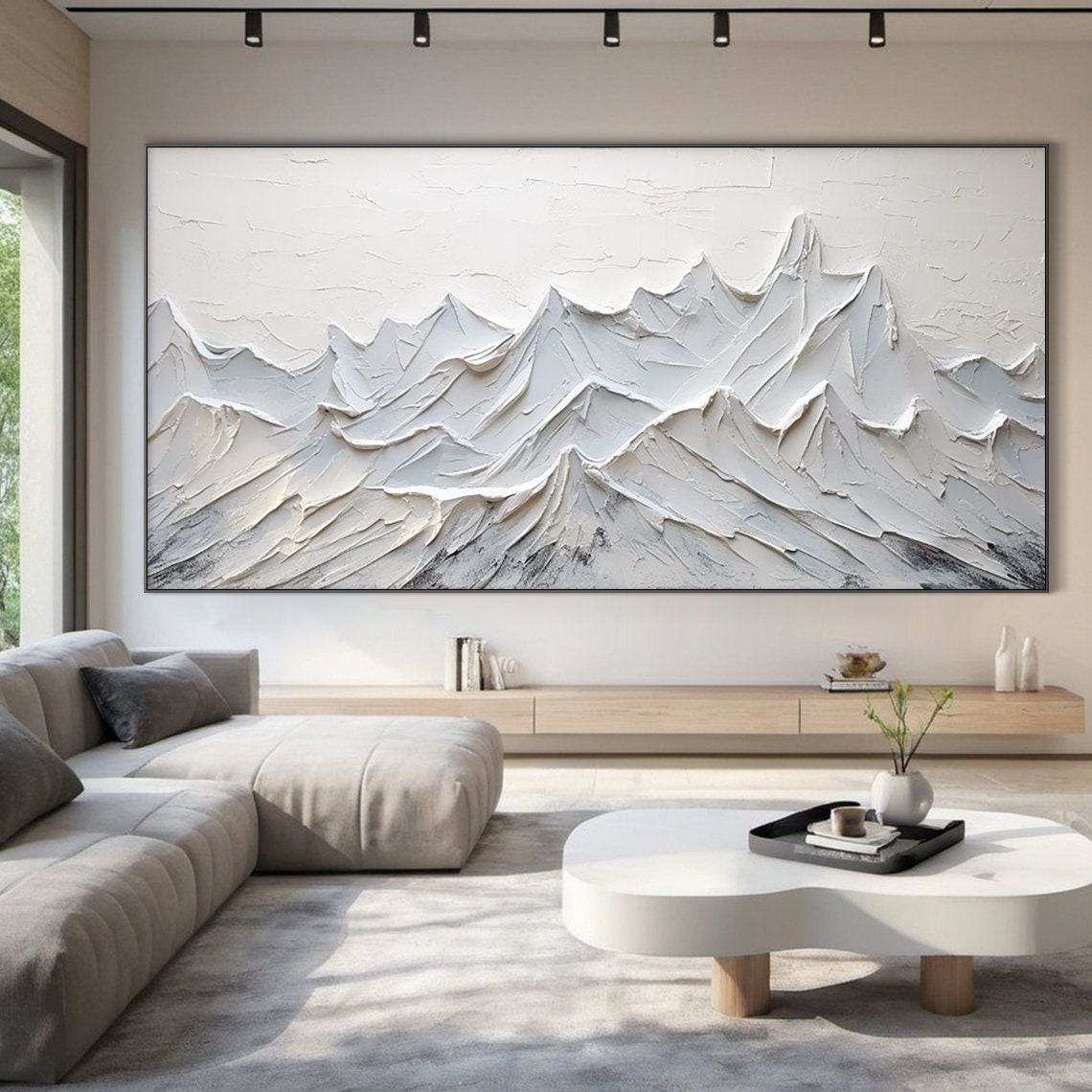 Large Grey Abstract Mountains Oil Painting Beige 3d Textured Mountains Landscape Handmade Painting Modern Natural Living Room Art - Image 5