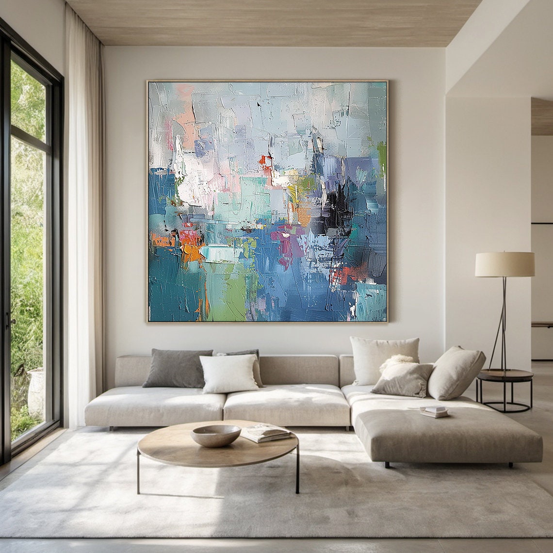 Multicolor Impasto Abstract Geometric Textured Modern Art Poster - Image 4