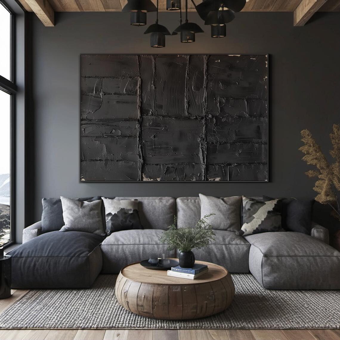 Original Black Wabi Sabi Wall Painting Black Abstract Art Black Minimalist Painting Black Textured Painting Modern Home Decor - Image 2