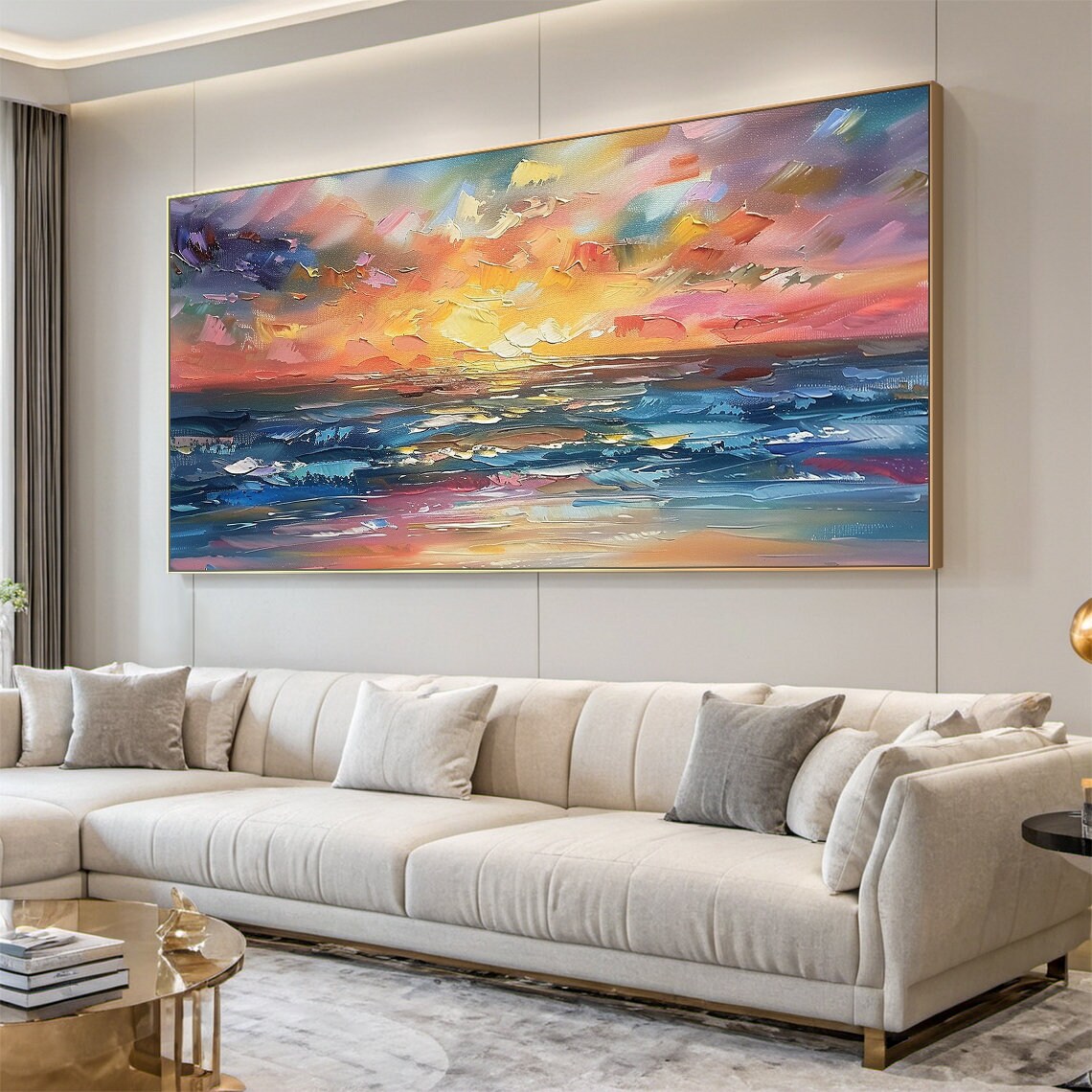 Vibrant Ocean Sunset Palette Knife Impasto Seascape Art Poster