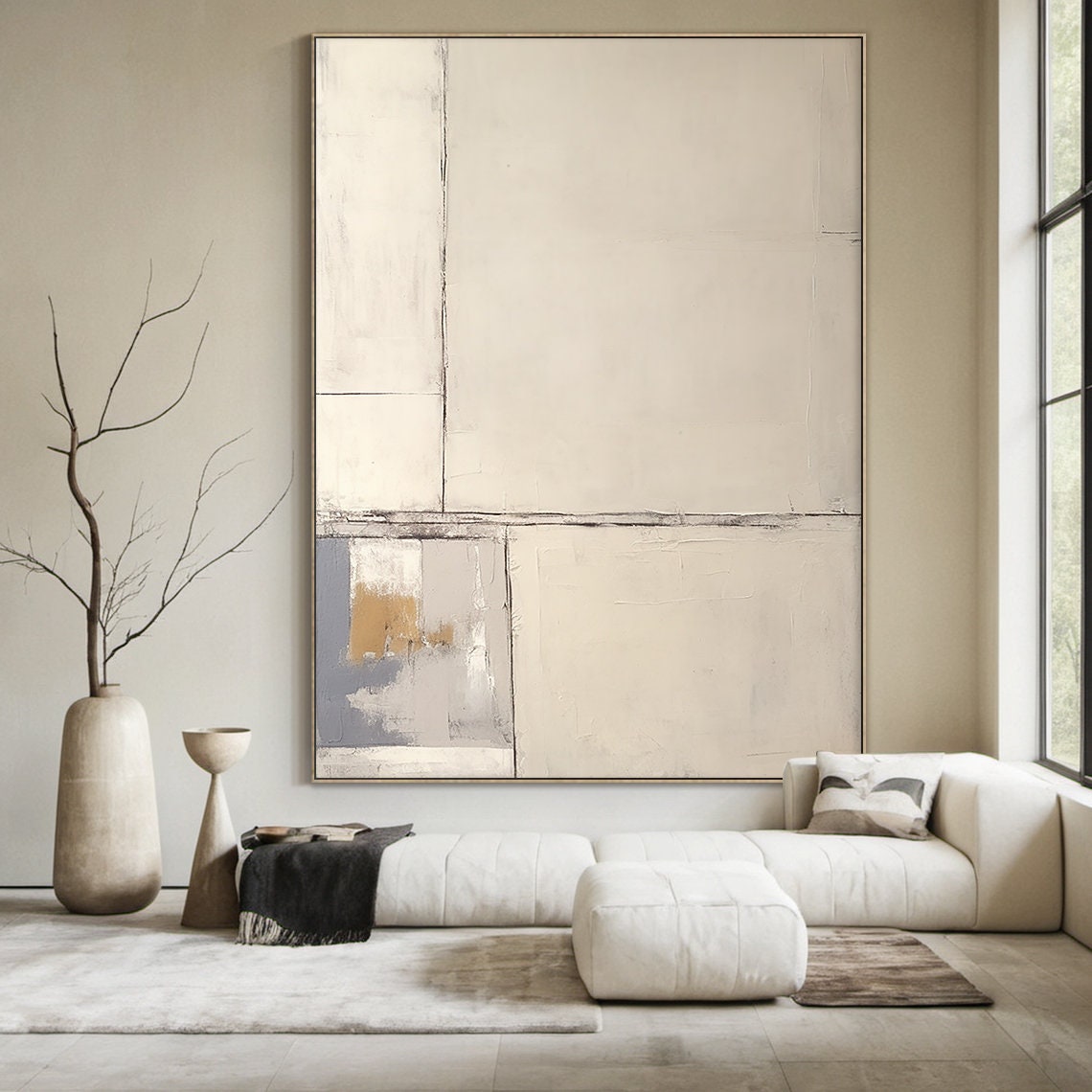 Beige Cream Minimalist Abstract Block Neutral Textured Art Poster