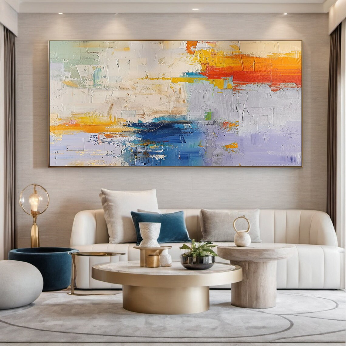 Orange Abstract Painting Modern Office Wall Art Wall Decoration Original Handmade Painting With Blue And Purple Accents - Image 4