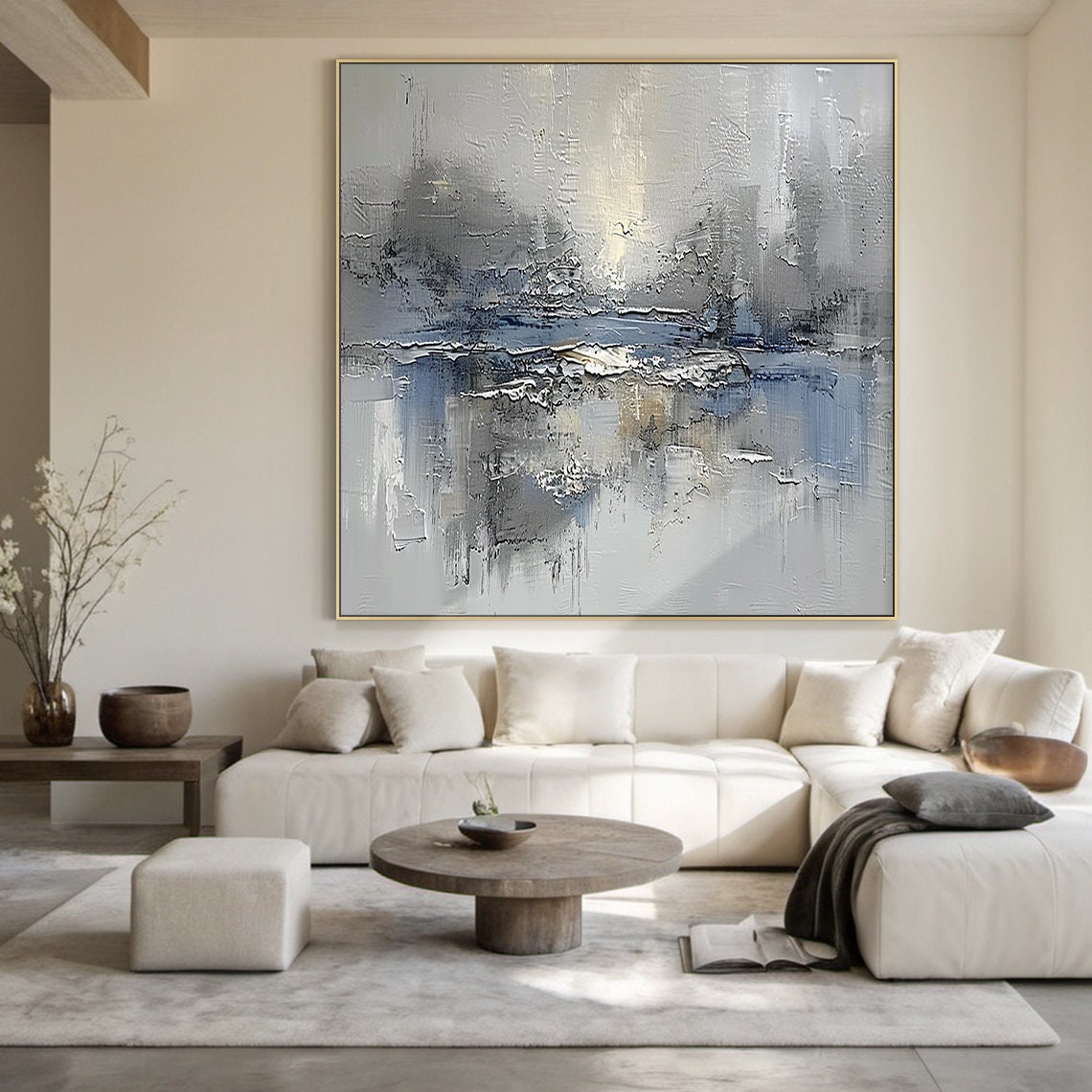 Blue Grey Stormy Abstract Textured Modern Living Room Art Poster - Image 5