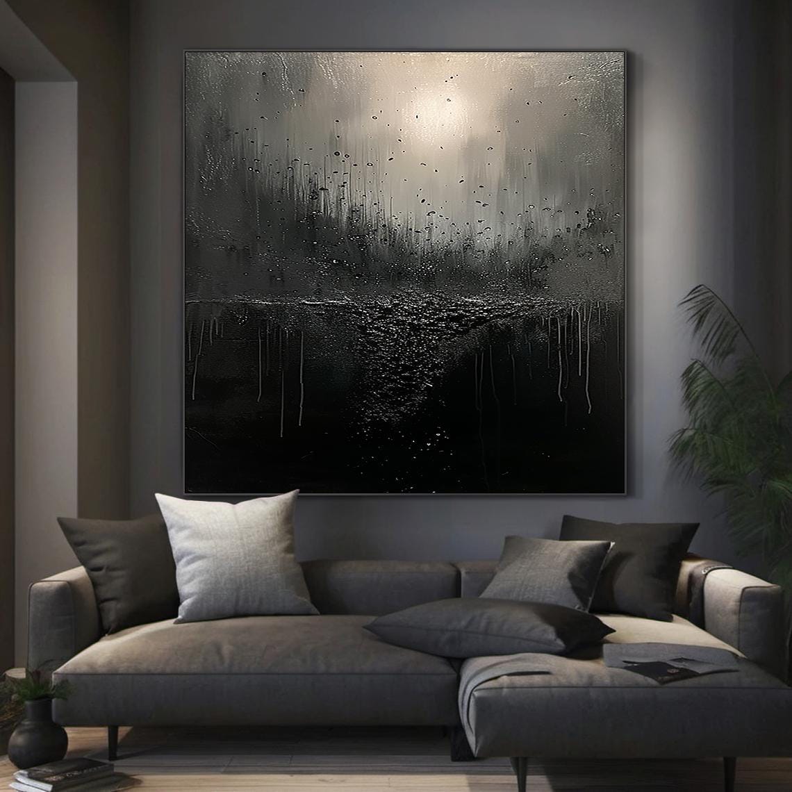 Black Drip Textured Abstract Painting Wabi Sabi Modern Wall Art Poster - Image 3