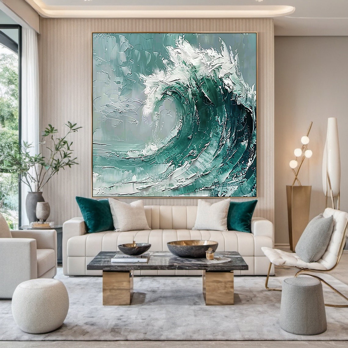 Emerald Green Ocean Wave Curl Impasto Textured Seascape Art Poster - Image 6