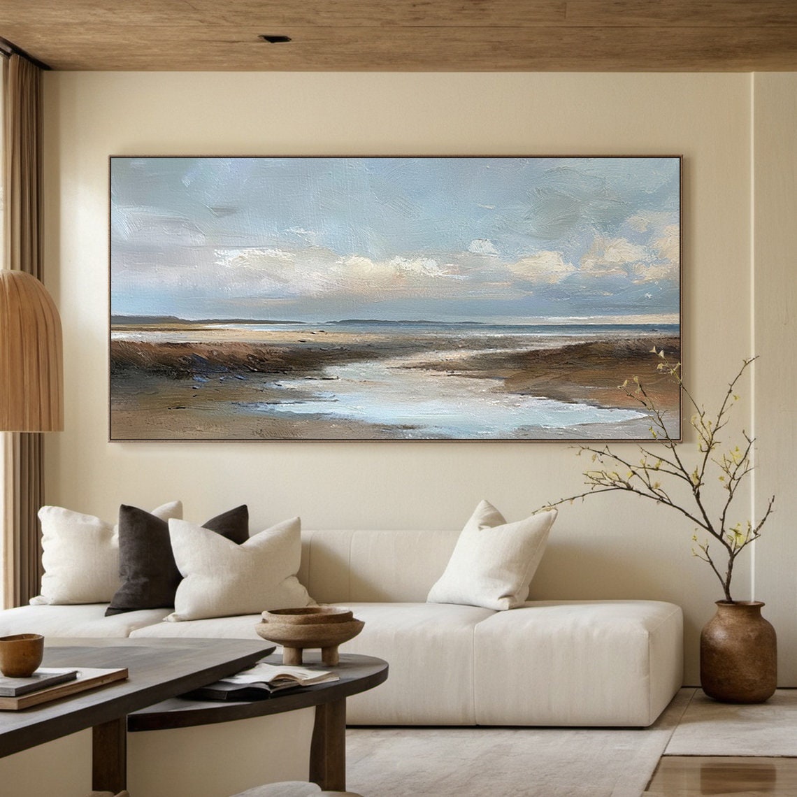 Brown Marsh Coastal Inlet Under Blue Sky Landscape Art Poster - Image 4