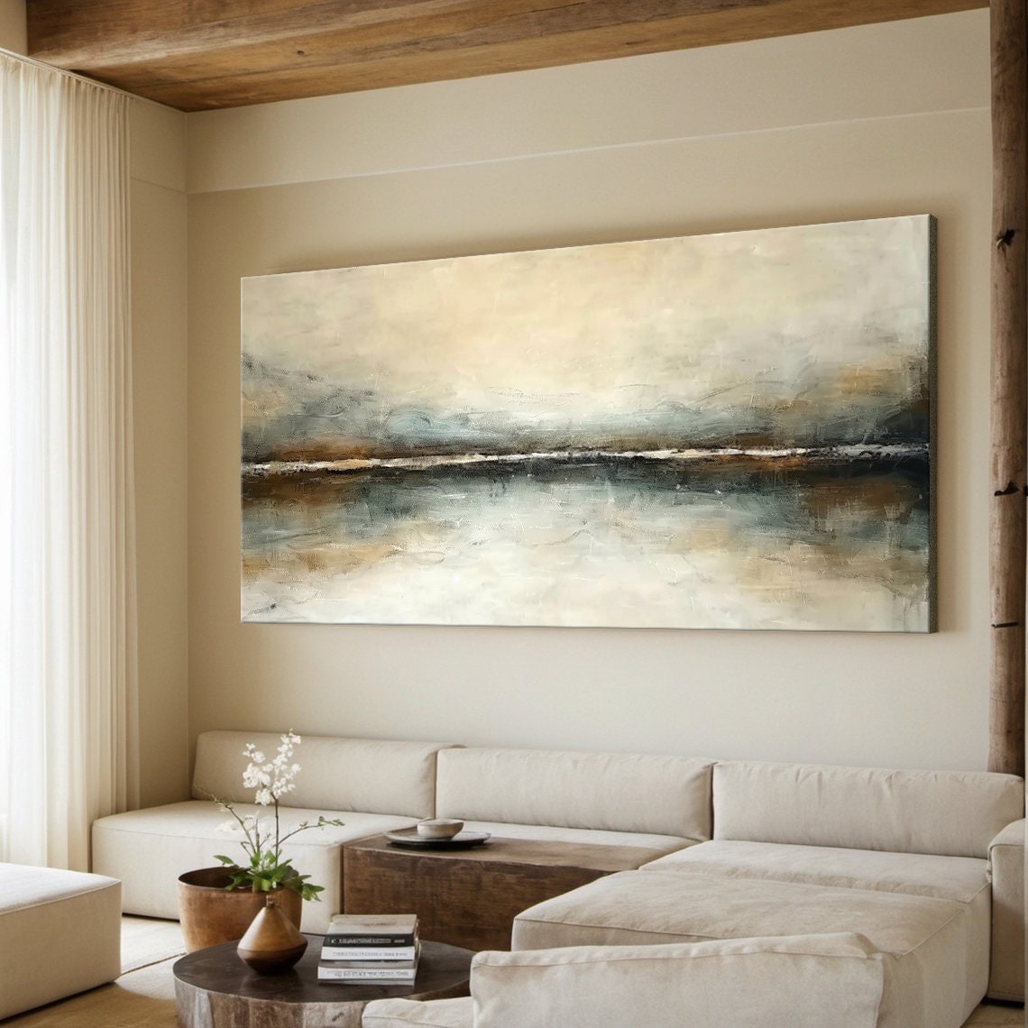 Brown Grey Abstract Horizon Earthy Textured Minimalist Art Poster - Image 5