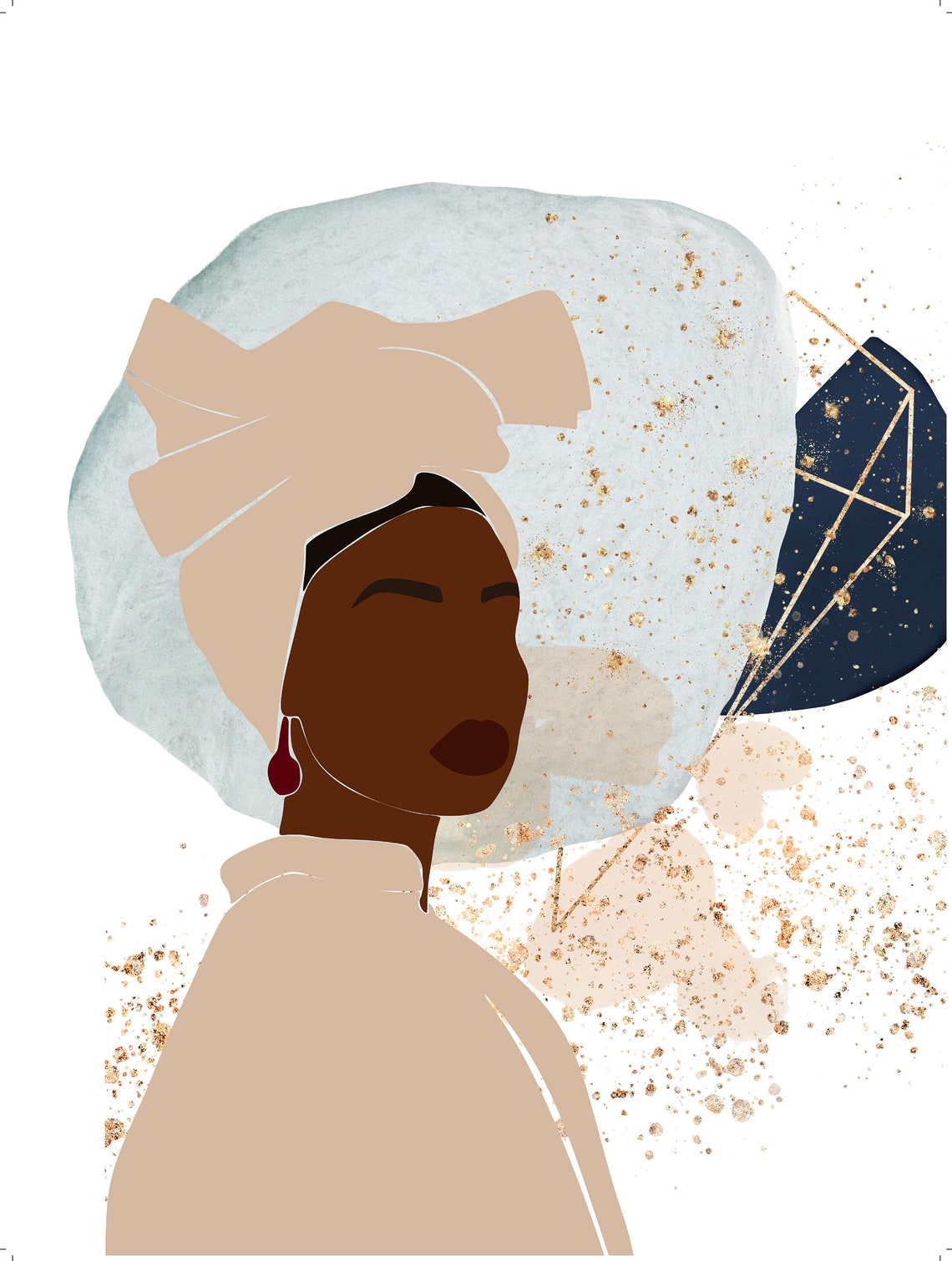 Black Woman Beige Headwrap Abstract Watercolor Turban Poster - Image 4