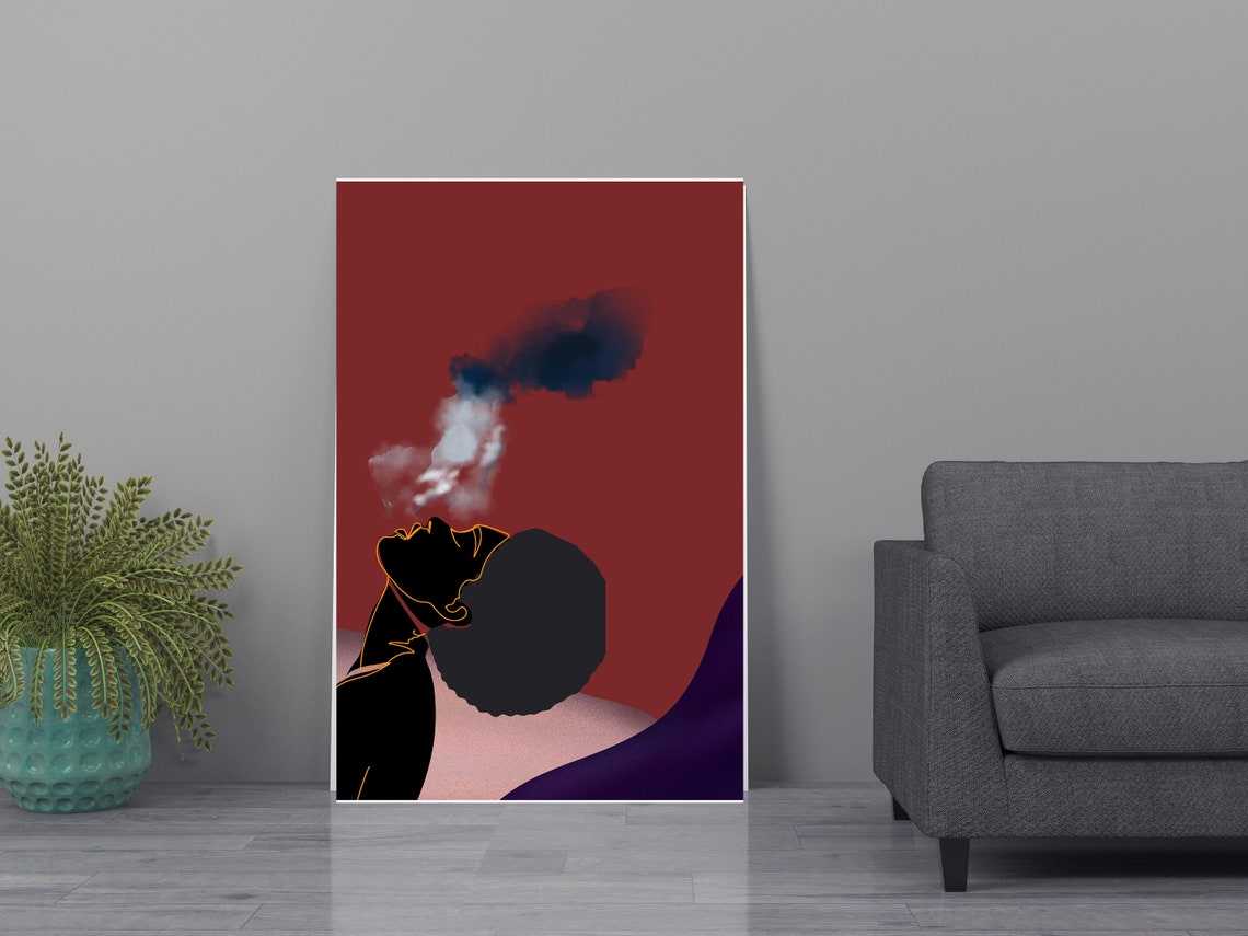 Afro Silhouette Woman Rust Red Abstract Smoke Modern Art Poster - Image 3