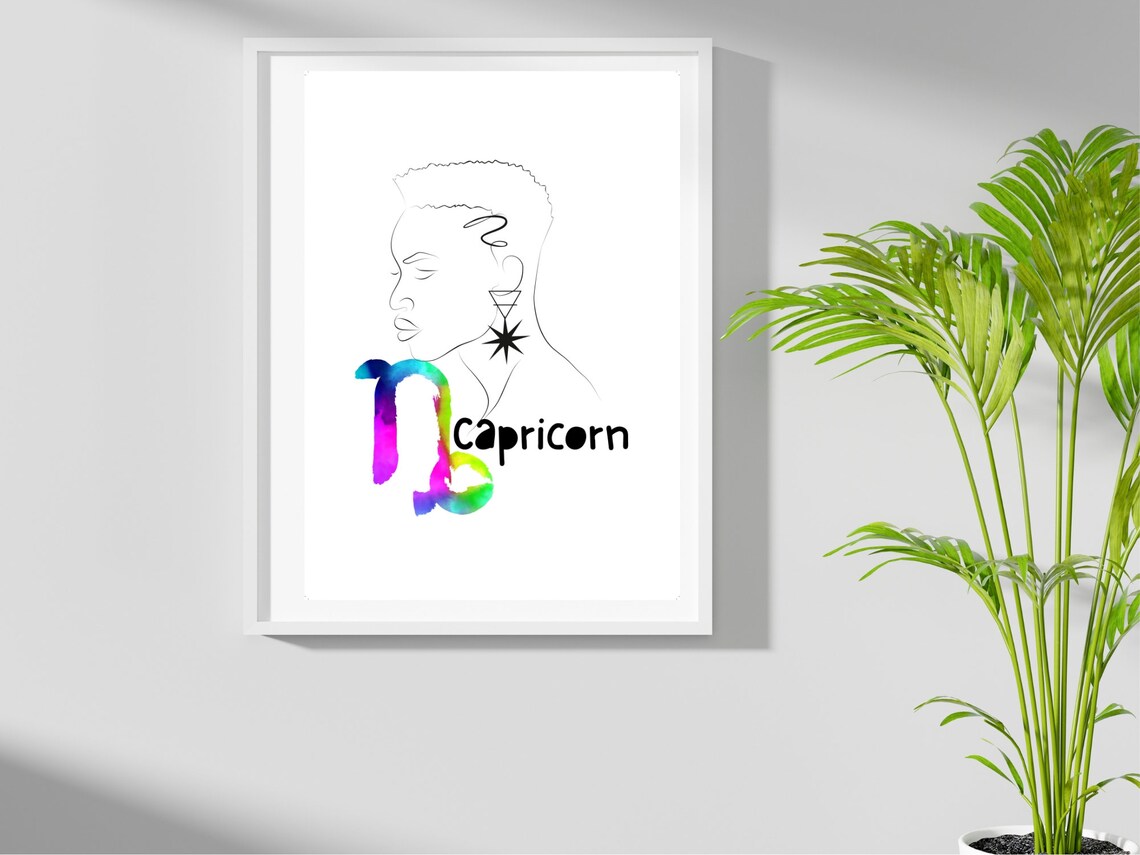 Capricorn Zodiac Line Art Woman Watercolor Glyph Star Sign Poster - Image 4