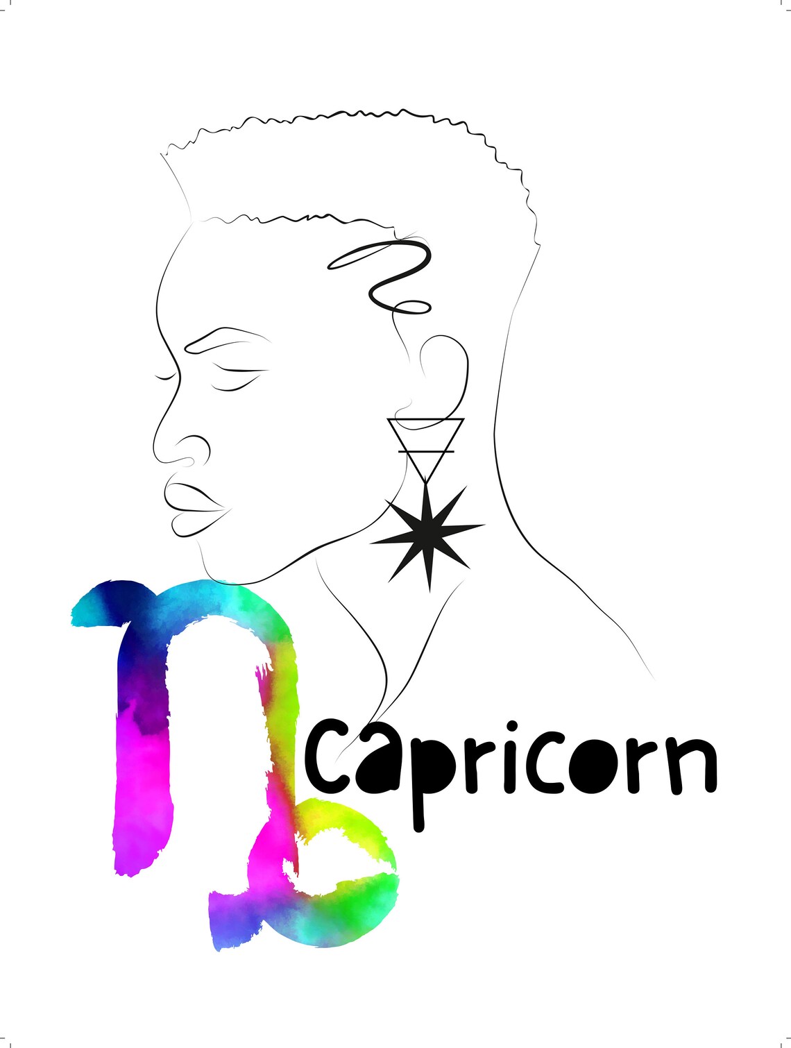Capricorn Zodiac Line Art Woman Watercolor Glyph Star Sign Poster - Image 2