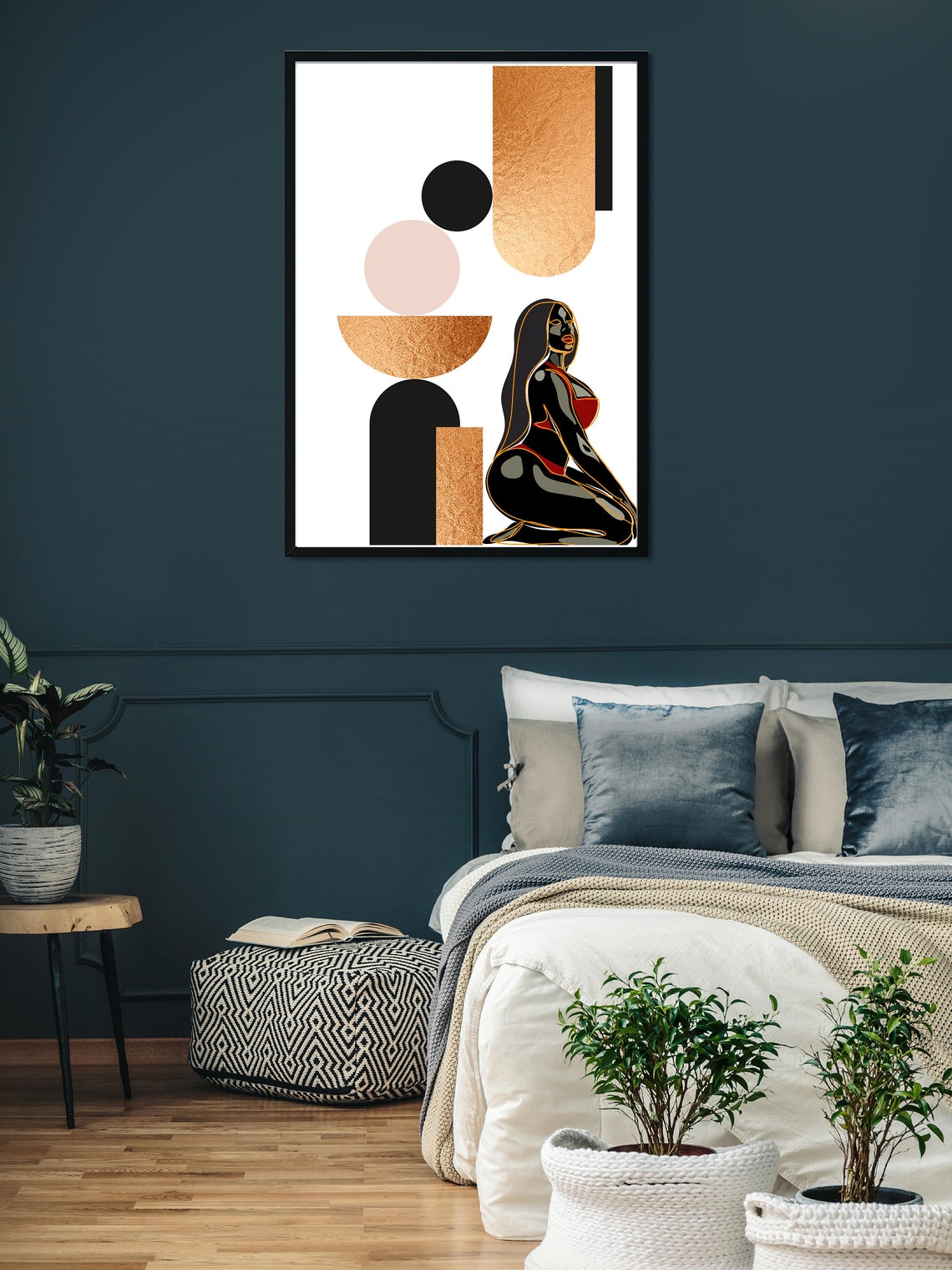 Gold Geometric Woman Abstract Sitting Figure Modern Art Poster - Image 4