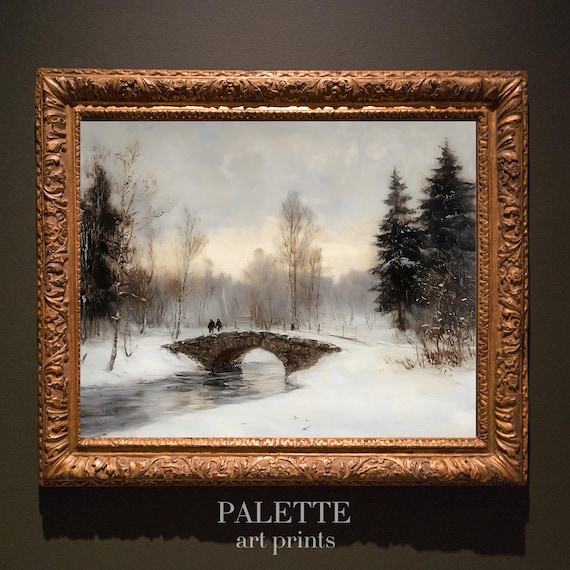 Snowy Stone Bridge Over Winter River Forest Landscape Poster