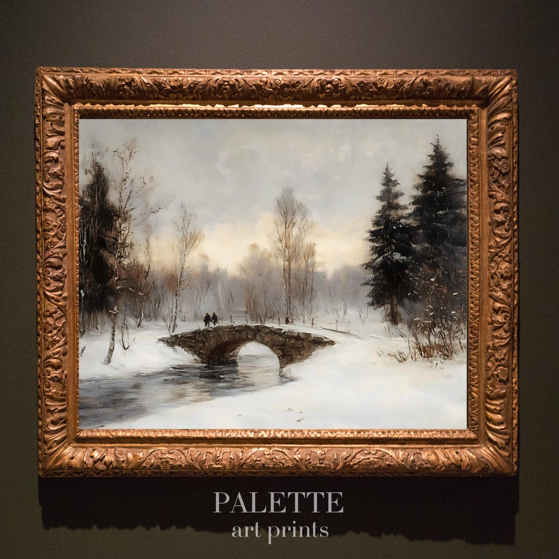 Snowy Stone Bridge Over Winter River Forest Landscape Poster