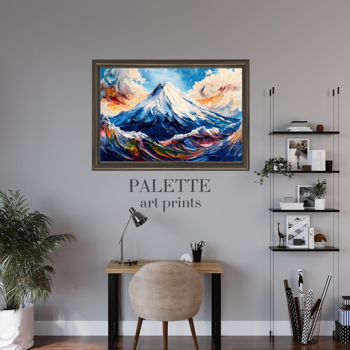 Vibrant Mount Fuji Snow Capped Peak Impasto Oil Painting Poster - Image 3